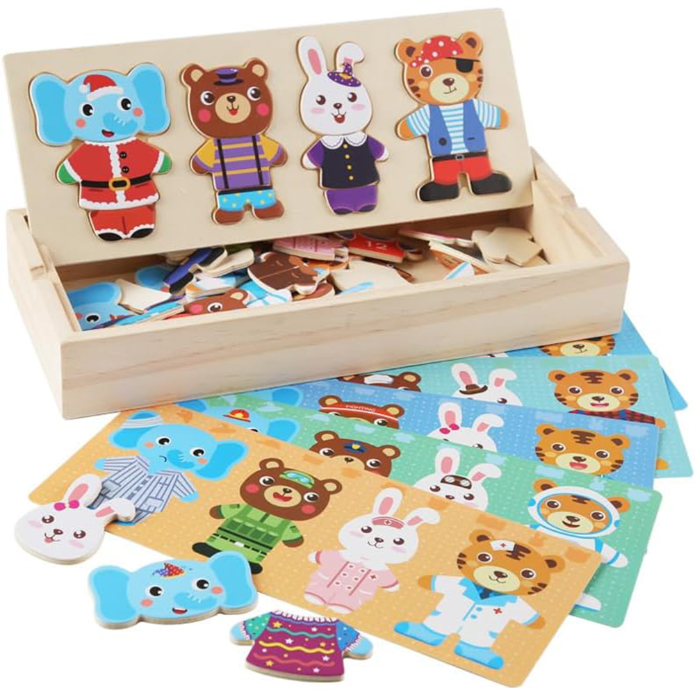 Baby Clothing Clearance - Wooden Jigsaw Bear Family Puzzle Box