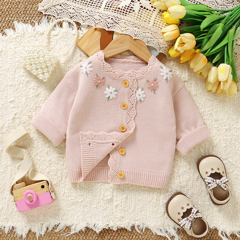 Pink Baby Girl Floral Sweaters - Knit Cardigan Infant avis et prix