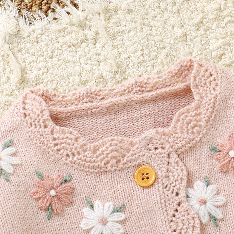 Pink Baby Girl Floral Sweaters - Knit Cardigan Infant avis et prix