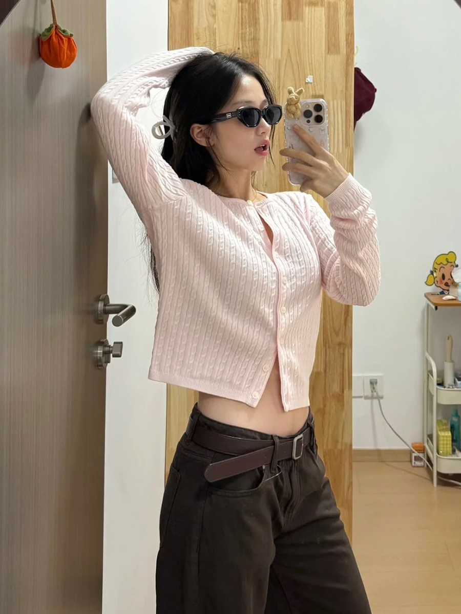 Twist Flower Baby Pink Sweater - Knit Cardigan Infant avis et prix